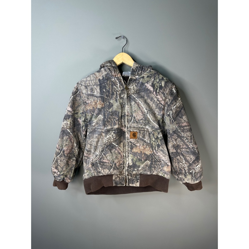 Carhartt Active Jacket Youth Medium Camo Hooded Canvas Insulated Zip Up